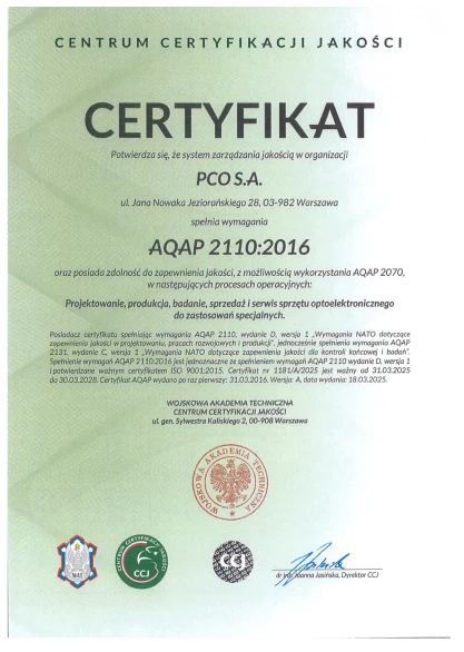 Certyfikat AQAP 2110:2016