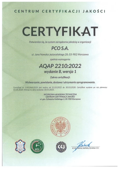 Certyfikat AQAP 2210:2022