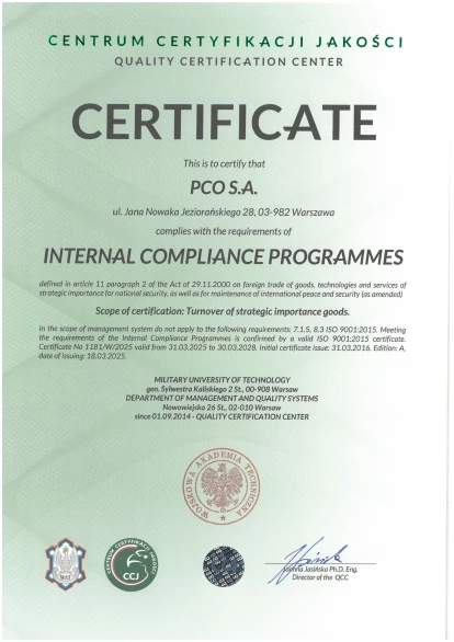 Certificate Internal Compliance Programmes